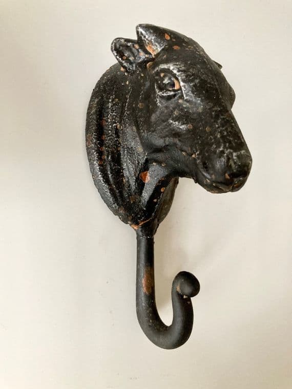 Cast Iron Cow Hook Hanger - Wall Mounted - Distressed Black Metal
