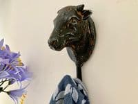 Cast Iron Cow Hook Hanger - Wall Mounted - Distressed Black Metal