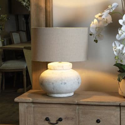 Ceramic Stone Large 50cm Table Lamp Linen Shade  Contemporary Neutral Light