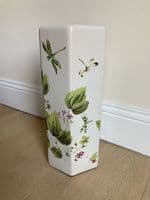 Ceramic Umbrella Stand Stick Holder Green 44cm Tall Hexagonal w Floral Dragonfly