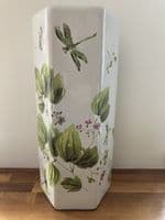Ceramic Umbrella Stand Stick Holder Green 44cm Tall Hexagonal w Floral Dragonfly