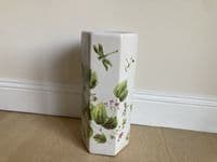 Ceramic Umbrella Stand Stick Holder Green 44cm Tall Hexagonal w Floral Dragonfly