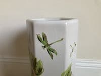 Ceramic Umbrella Stand Stick Holder Green 44cm Tall Hexagonal w Floral Dragonfly