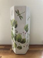 Ceramic Umbrella Stand Stick Holder Green 44cm Tall Hexagonal w Floral Dragonfly