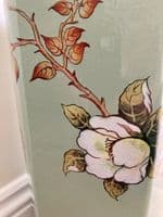 Ceramic Umbrella Stand Stick Holder Green 44cm Tall Hexagonal w Flowers & Birds