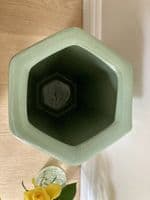 Ceramic Umbrella Stand Stick Holder Green 44cm Tall Hexagonal w Flowers & Birds