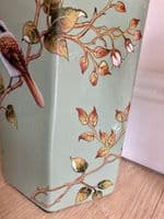 Ceramic Umbrella Stand Stick Holder Green 44cm Tall Hexagonal w Flowers & Birds
