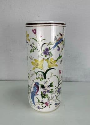 Ceramic Umbrella Stand Stick Holder Patterned 44cm Tall Round w Floral Birds