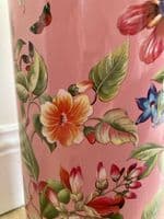 Ceramic Umbrella Stand Stick Holder Pink 44cm Tall Hexagonal Flowers Butterflies