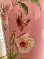 Ceramic Umbrella Stand Stick Holder Pink 44cm Tall Hexagonal Flowers Butterflies
