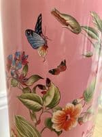 Ceramic Umbrella Stand Stick Holder Pink 44cm Tall Hexagonal Flowers Butterflies