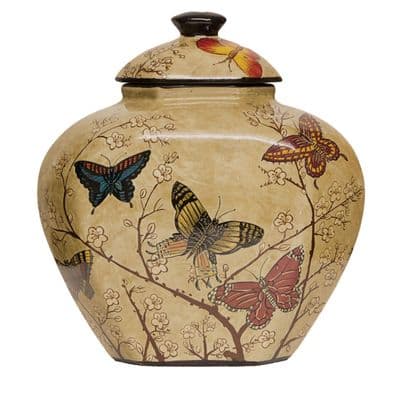 Chinese Ginger Jar Urn - Large 26cm Porcelain Yellow Blossom and Butterfly