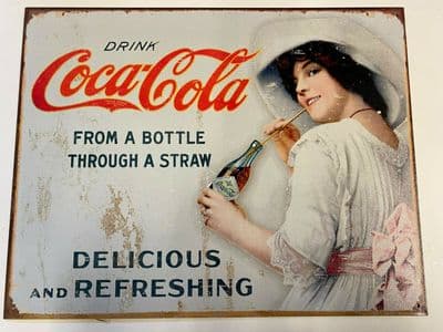 Coke Coca Cola from a bottle 30 x 40cm Metal Steel Sign Plaque - Pre Drilled