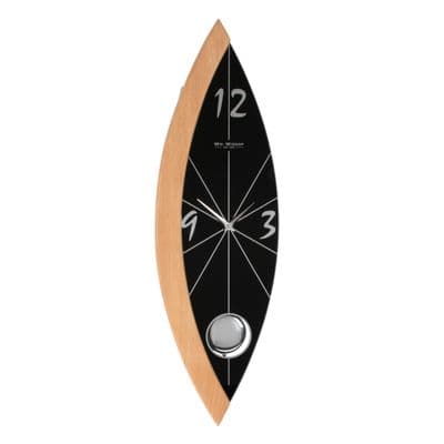 Contemporary Beech & Black Pendulum Wall Clock w Glass Dial