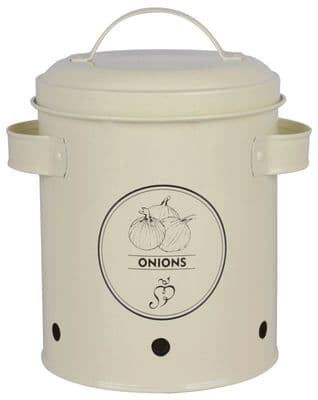 Cream Metal Onion Storage Tin Holder Kitchen 19.5cm