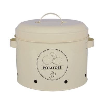 Cream Metal Potato Storage Tin Holder with Lid Kitchen 21cm