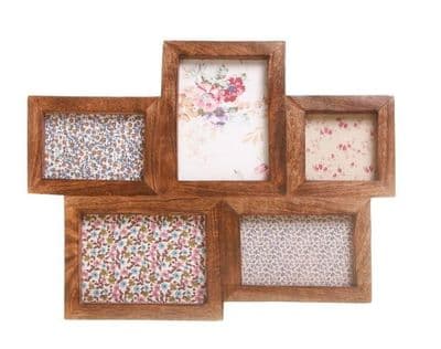 Dark Mango Wood Wooden Five Multi Picture Photo Frame