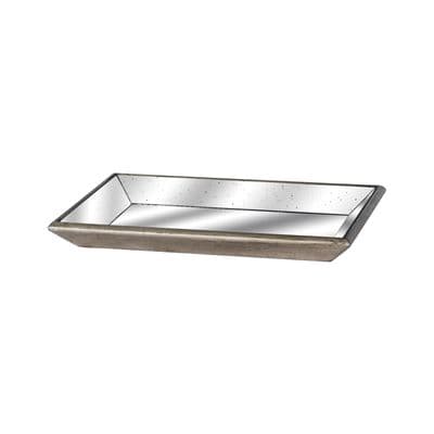 Distressed Glass Mirrored Rectangular Tray w/ Metallic Wooden Detailing 49x32cm