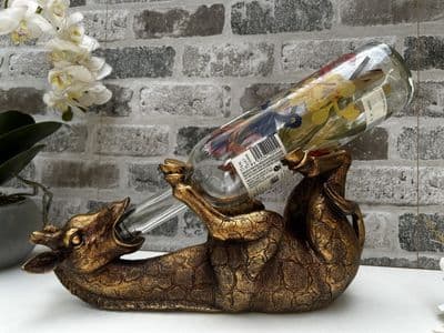 Distressed Gold Drunken Giraffe Wine Bottle Holder Freestanding Novelty Gift