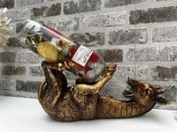 Distressed Gold Drunken Giraffe Wine Bottle Holder Freestanding Novelty Gift
