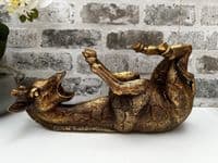 Distressed Gold Drunken Giraffe Wine Bottle Holder Freestanding Novelty Gift