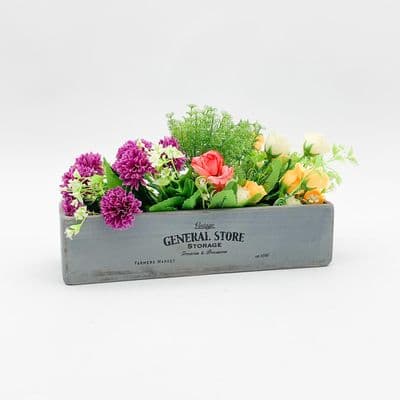Distressed Grey Wooden Trug Storage Box - 38cm Oddments Remote Control Flowers