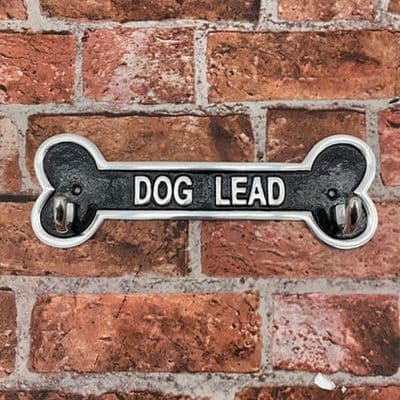 Dog Lead Sign Wall Hook Hanger Set for Coats Leads Scarves - Cast Aluminium