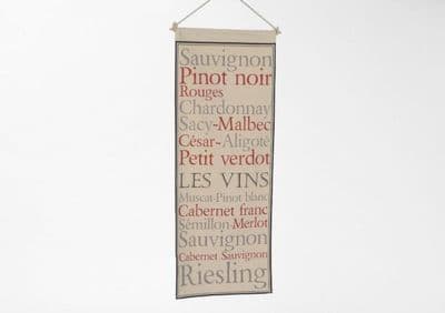 Fabric Wall Sign Hanging Print Les Vins French Wine Gift 100cm x 40cm