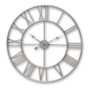 Feature Piece Large Shabby Chic Nickel Skeleton Wall Clock 80cm Silver