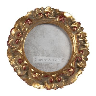 Flower Design Photo Frame - Distressed Gold Round Shabby Chic 8cm Aperture