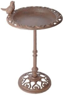 Freestanding Cast Iron Metal Garden Bird Bath w Bird On Pole