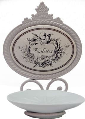 French Shabby Chic Cream Soap Holder with Soap Dish Porcelain Metal Angel