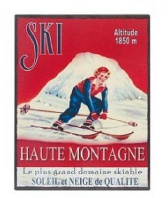 French Ski Metal Wall Sign Plaque Alps Gift 25 x 33cm Highest Quality Snow & Sun