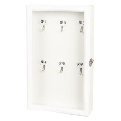French White Wood & Glass Freestanding Key Box Cabinet 38cm