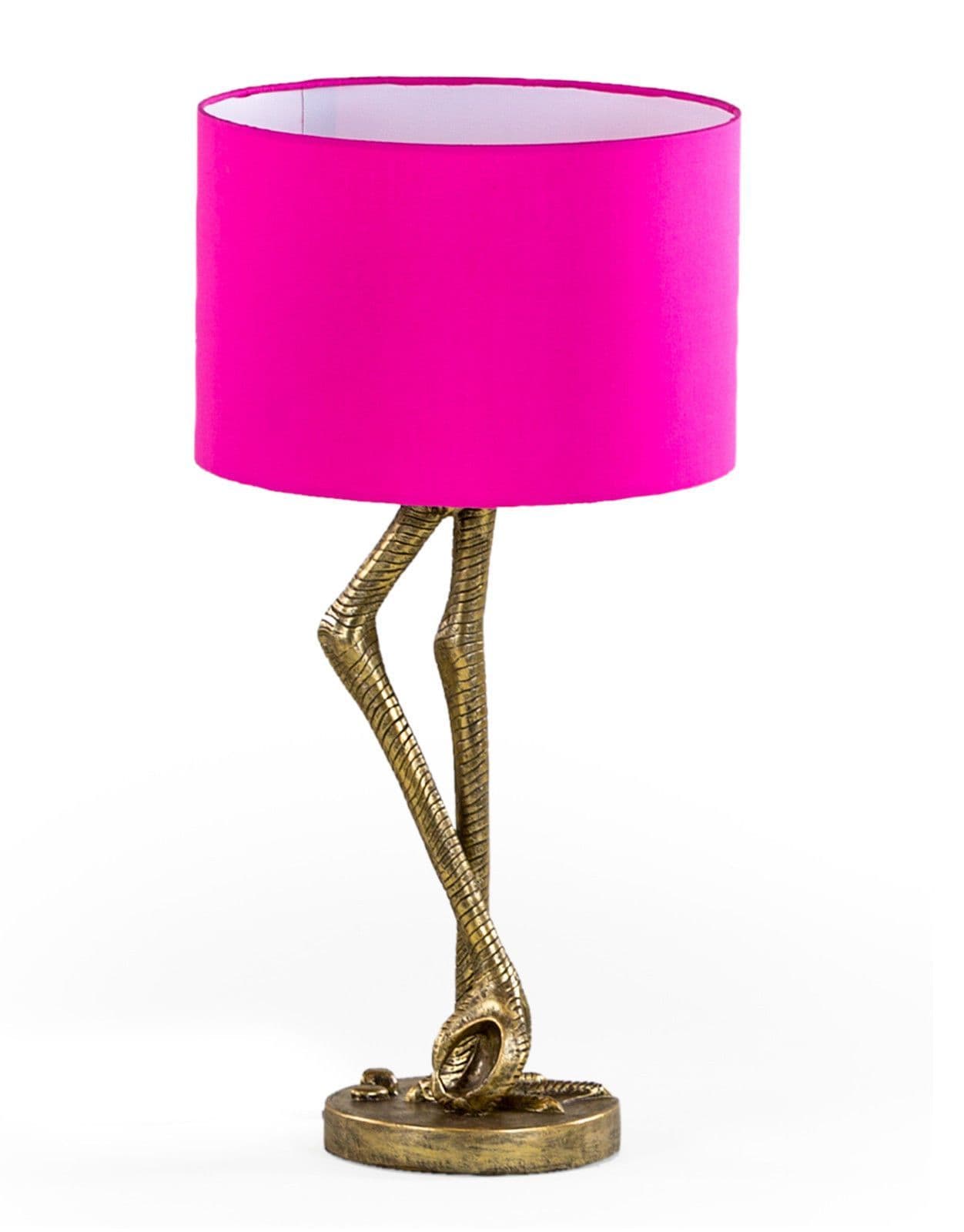 Funky Antique Gold Flamingo Leg Table Bedside Lamp Bright Pink Shade
