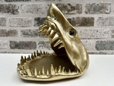 Funky Great White Shark Mouth Dish Bowl - Oddments Pot Pourri Fruit Nuts - Gold