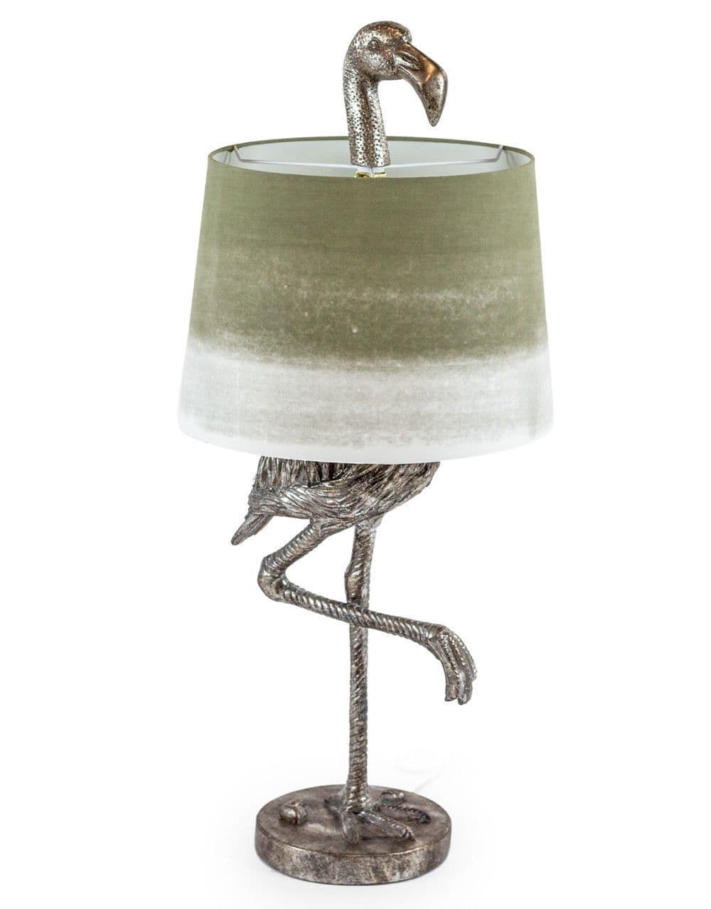 Funky Large Antique Silver Flamingo Table Lamp with Sage Fade