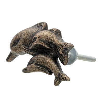 Gold Brown Distressed Dolphin Drawer Draw Knob Handle Metal Upcycling - One Knob