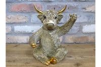 Gold Wine Bottle & Glass Holder - Highland Shaggy Cow Fun Funky Gift