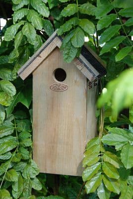 Great Tit Bird House Box Birdhouse - Wooden w Apex Bitumen Roof - 100% FSC