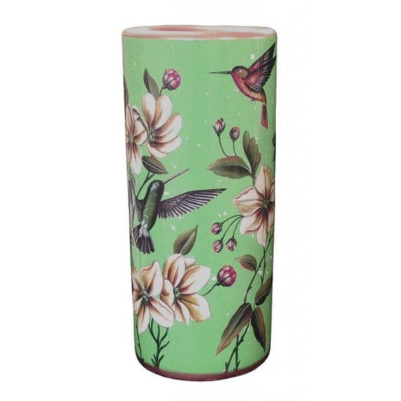 Green Oriental Porcelain Umbrella Stand with Humming Birds & Flowers 46 cm