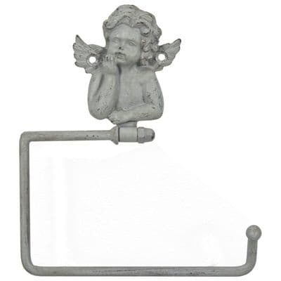 Grey Cherub Loo Toilet Roll Holder - Shabby Chic French Grey Gray Metal