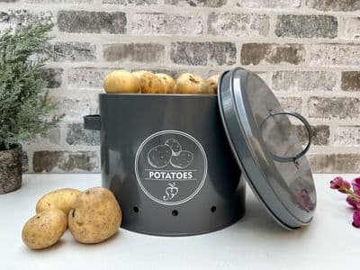 Grey Potato Storage Tin Metal Container Kitchen Pantry - Breatheable