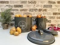 Grey Potato Storage Tin Metal Container Kitchen Pantry - Breatheable