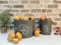 Grey Potato Storage Tin Metal Container Kitchen Pantry - Breatheable