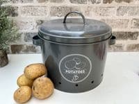 Grey Potato Storage Tin Metal Container Kitchen Pantry - Breatheable