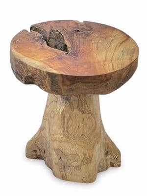 Hand Carved 40cm Teak Root Wooden Side Table - Round Design
