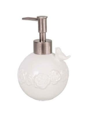 Hand Liquid Soap Dispenser Pump Little bird and Flowers Ceramic Cream Ivory