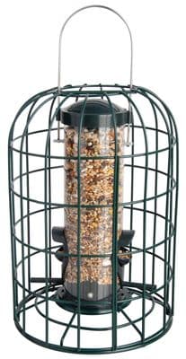 Hanging Bird Seed Silo Feeder Squirrel Proof Green Metal