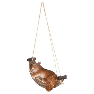 Hanging Red Squirrel Lying in Hammock Figurine Ornament Home or Garden